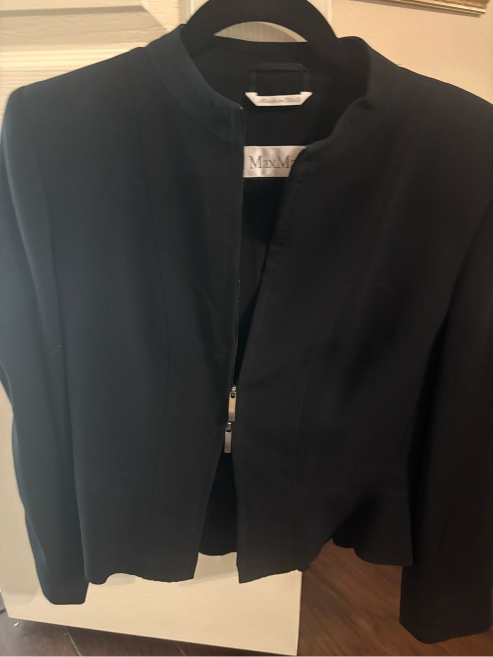 MaxMara Black Collarless Zip-Front Jacket